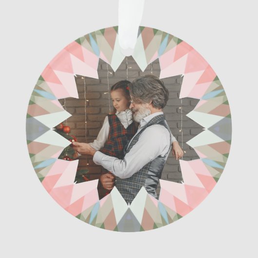 Custom Pink Gray Christmas Star Family Photo Gift Ornament (voorkant)