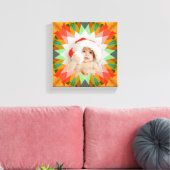 Custom Pink Green Christmas Star Family Photo Gift Canvas Afdruk (Insitu (Woonkamer))