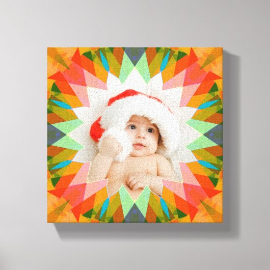 Custom Pink Green Christmas Star Family Photo Gift Canvas Afdruk (Voorkant)