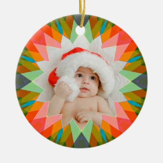 Custom Pink Green Christmas Star Photo Gift Tree Keramisch Ornament (Voorkant)