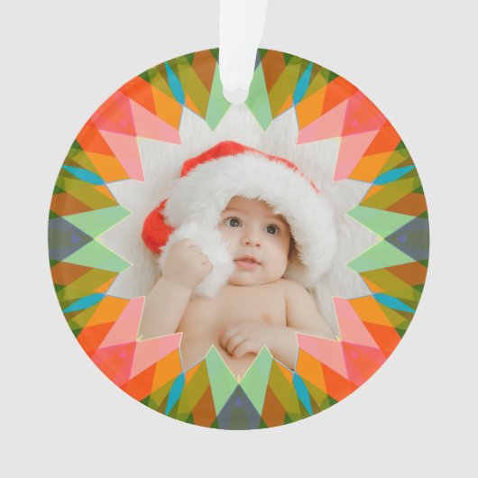 Custom Pink Green Christmas Star Photo Gift Tree Ornament (voorkant)