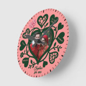 Custom Pink Green Photo Heart Clock Ronde Klok (Hoek)