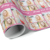 Custom Pink Happy Birthday Photo Collage Cadeaupapier (Rol Hoek)