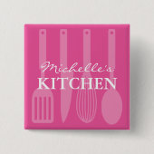 Custom pink kitchen utensils name badge buttons (Voorkant)
