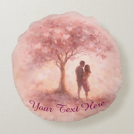 Custom Pink Love Tree Round Pillow Rond Kussen (Achterkant)