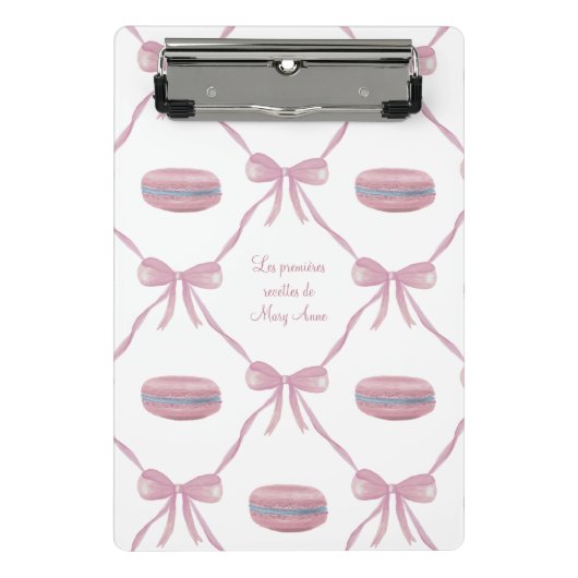 Custom Pink Macarons Frilly Coquette French Recipe Mini Klembord (Voorkant)