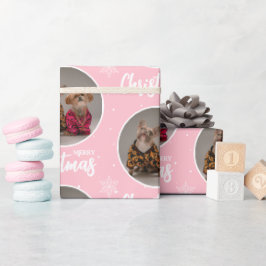 Custom Pink Merry Christmas One Circle Photo Cadeaupapier