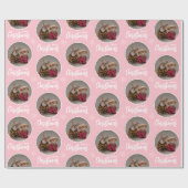 Custom Pink Merry Christmas One Circle Photo Cadeaupapier (Vlak)