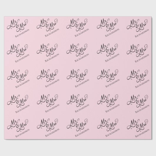 Custom Pink Mr en Mrs Script Cadeaupapier (Vlak)