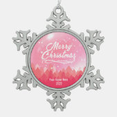 Custom Pink Peaceful Snow Forest Kerstmis 2022 Tin Sneeuwvlok Ornament (Voorkant)