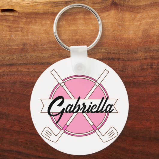 Custom Pink Personalized Golf Clubs Monogram  Sleutelhanger (Voorkant)