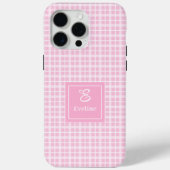 Custom Pink Plaid iPhone Case Chic Monogram Style (Achterkant)