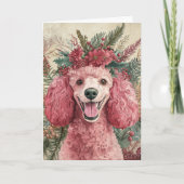 Custom Pink Poodle Christmas Floral Crown Feestdagen Kaart (Voorkant)