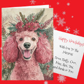 Custom Pink Poodle Christmas Floral Crown Feestdagen Kaart