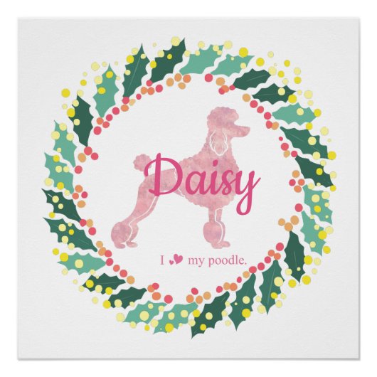 Custom Pink Poodle Silhouette Christmas Poster (Voorkant)