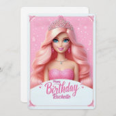 Custom Pink Princess Happy Birthday Kaart (Voorkant / Achterkant)