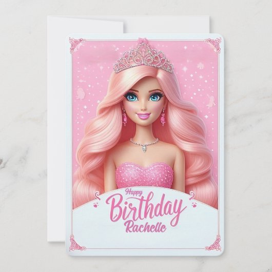 Custom Pink Princess Happy Birthday Kaart (Voorkant)
