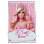 Custom Pink Princess Happy Birthday Medium Cadeauzakje (Achterkant)