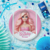 Custom Pink Princess Happy Birthday Papieren Bordje (Feest)