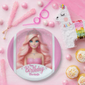 Custom Pink Princess Happy Birthday Papieren Bordje (Feest)