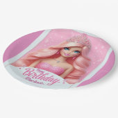 Custom Pink Princess Happy Birthday Papieren Bordje (Gekanteld)