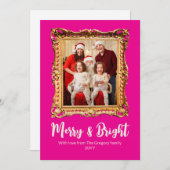Custom Pink Retro Foto Lijst Vrolijk en helder Feestdagenkaart (Voorkant / Achterkant)