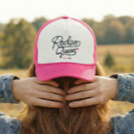 Custom Pink Rodeo Queen Western Bachelorette Party Trucker Pet<br><div class="desc">Keep your spirits high and your Rodeo Queen together with this western-inspired trucker hat — perfect for Bride's outfit for Last Rodeo bachelorette parties and weekend celebrations. Designed with bold rodeo-style lettering, this bachelorette trucker hat adds a fun, coordinated touch to your party setup. Great for bachelorette weekends, cowgirl-themed parties,...</div>