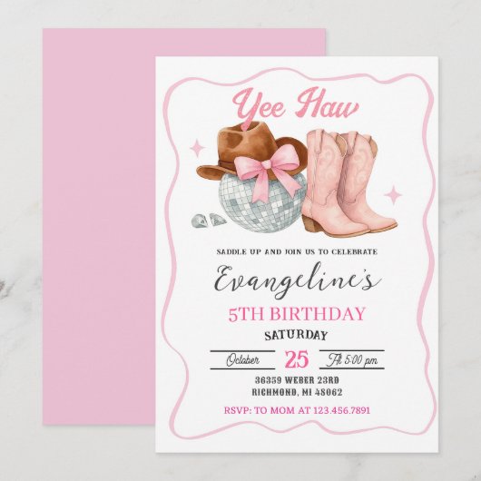 Custom Pink Rodeo Space Cowgirl Disco Birthday  Kaart (Voorkant / Achterkant)