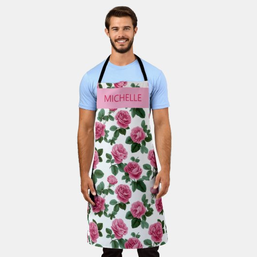 Custom Pink Rose Floral Pattern Schort (Gedragen)