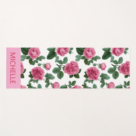 Custom Pink Rose Floral Pattern Yogamat (Voorkant (horizontaal))