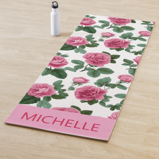 Custom Pink Rose Floral Pattern Yogamat (In situ)