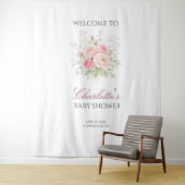 Custom pink roses girl baby shower backdrop banner wandkleed (In situ)
