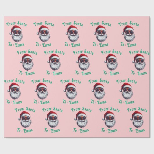Custom Pink Santa Name Gift Wrap, From Santa Gift Cadeaupapier (Vlak)