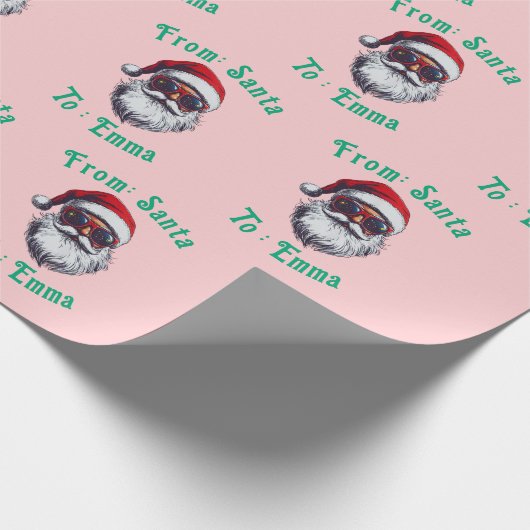  Custom Pink Santa Name Gift Wrap, From Santa Gift Cadeaupapier (Hoek)