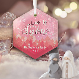 Custom Pink Snowy Forest Vrolijk kerstfeest Glas Ornament