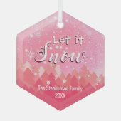 Custom Pink Snowy Forest Vrolijk kerstfeest Glas Ornament (Voorkant)