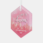 Custom Pink Snowy Forest Vrolijk kerstfeest Glas Ornament (Voorkant links)