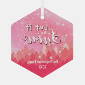 Custom Pink Snowy Forest Vrolijk kerstfeest Glas Ornament (Achterkant)