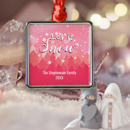 Custom Pink Snowy Forest Vrolijk kerstfeest Metalen Ornament