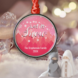 Custom Pink Snowy Forest Vrolijk kerstfeest Metalen Ornament