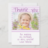 Custom Pink Stripes Verjaardag Foto Dank u kaart (Voorkant)