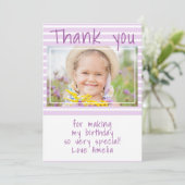 Custom Pink Stripes Verjaardag Foto Dank u kaart (Staand voorkant)