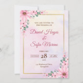 Custom Pink Watercolor Wedding Invitation Kaart (Voorkant)