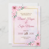 Custom Pink Watercolor Wedding Invitation Kaart (Voorkant)