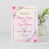 Custom Pink Watercolor Wedding Invitation Kaart (Staand voorkant)