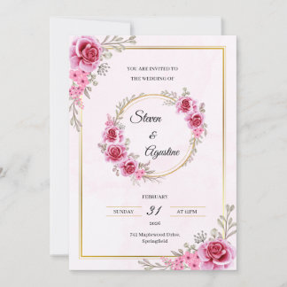 Custom Pink Wedding Invitation | Editable Kaart
