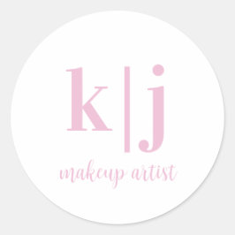 Custom Pink White Monogram Makeup Artist Business Ronde Sticker
