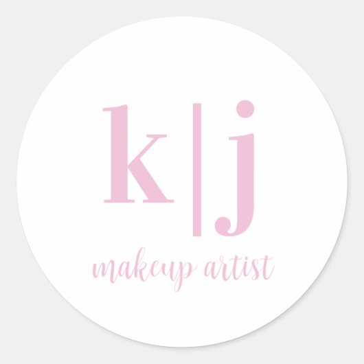 Custom Pink White Monogram Makeup Artist Business Ronde Sticker (Voorkant)