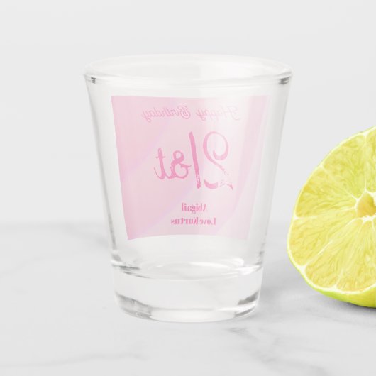 Custom PinkSwirls 21st Shot Glass Shot Glas (Achterkant)