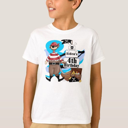 Custom Pirate 4th Birthday T-shirt (Voorkant)
